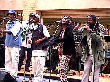 Mike,Frank,Ma and Jamayka performing at the Peninsula Technikon in Cape Town.